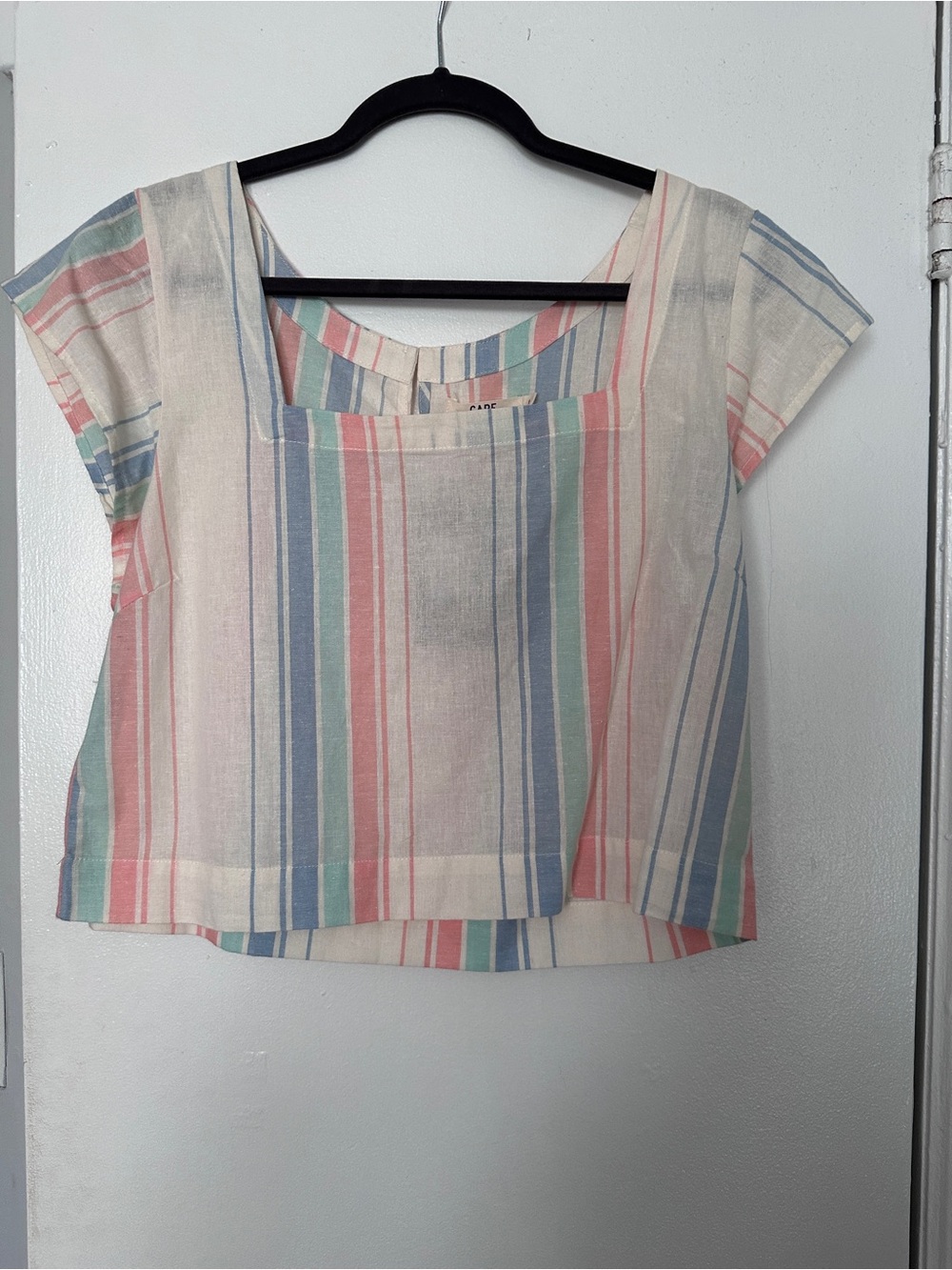 Striped Square-Neck Crop Top in Pastel Multicolor